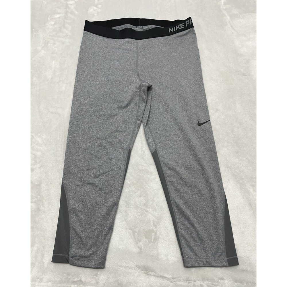 Nike Pro Leggings Women Extra Large Gray DRI-FIT Cropped Back Leg Panels Gym Run